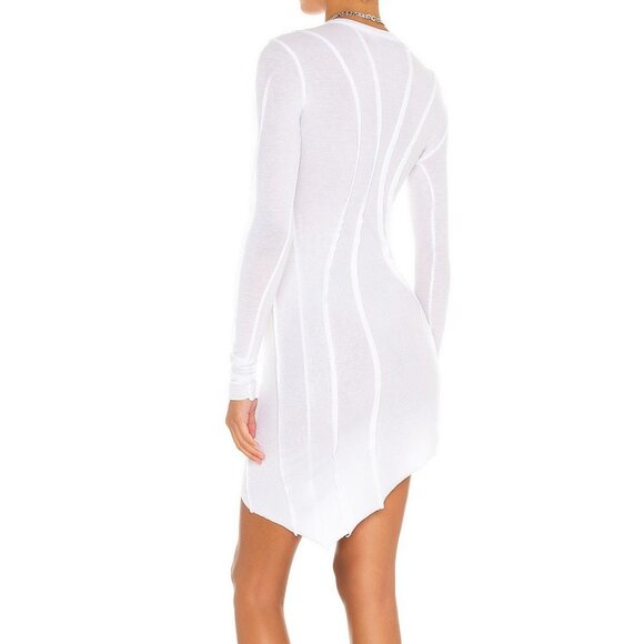 SAMI MIRO VINTAGE Asymmetric Baby Rib Mini Dress in White long sleeve bodycon - Picture 3 of 4